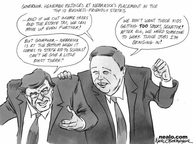 governor dave heineman ron raikes economic business friendly school income estate tax